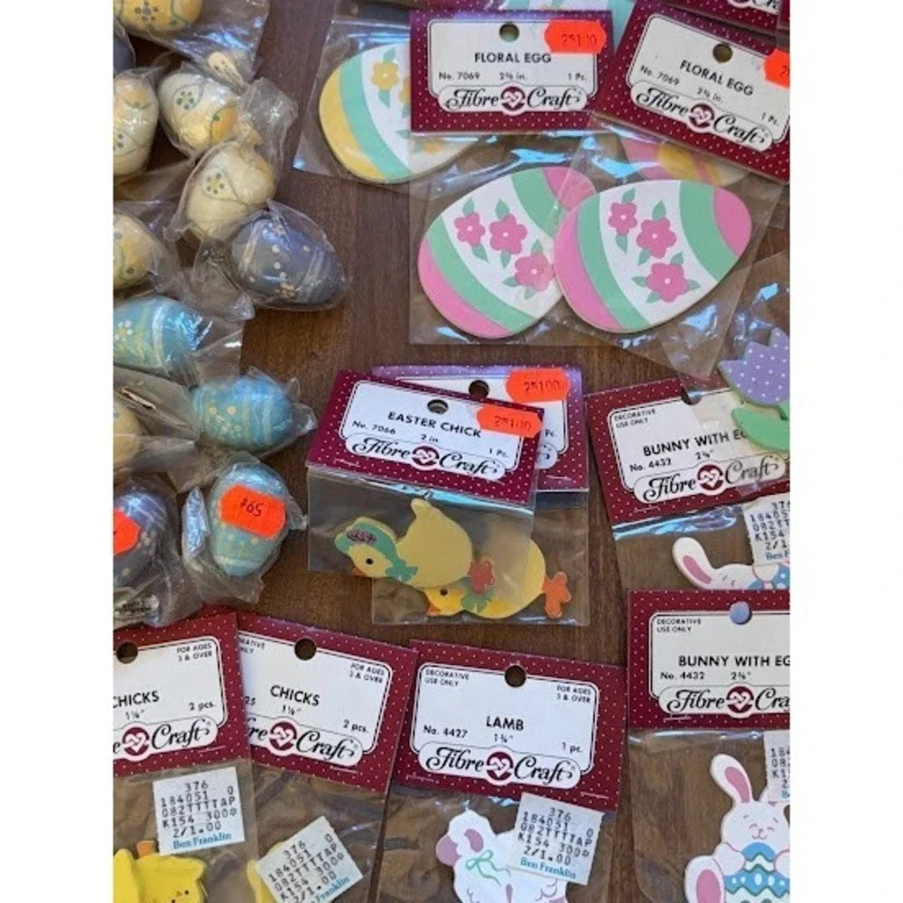 24‎ Wooden Shapes Fibre Craft Assorted Easter Theme Eggs Chicks Ducks Bunny